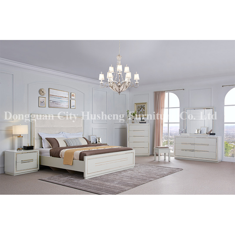 Modern Elegant Bedroom Set Mobilier cu High White Glossy Picting